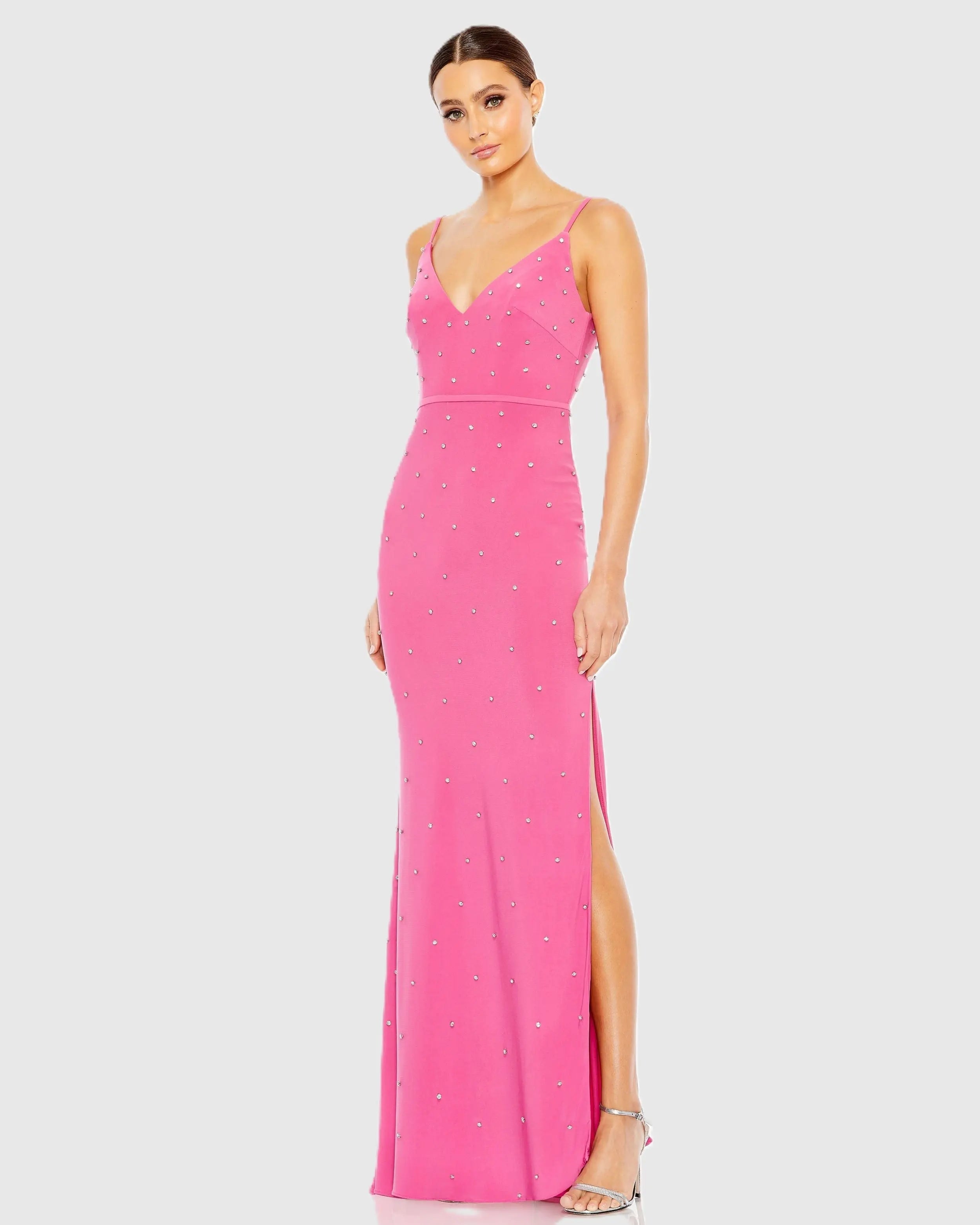 Rhinestone Embellished V-Neck Gown