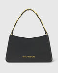 Gold Floral Small Black Nappa Leather Shoulder Bag