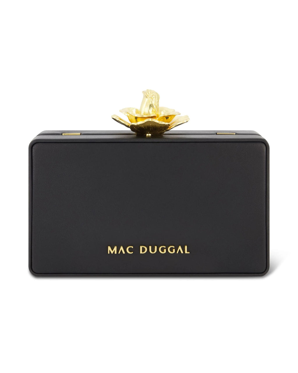 Black Mini Gold Rose Nappa Leather Box Clutch