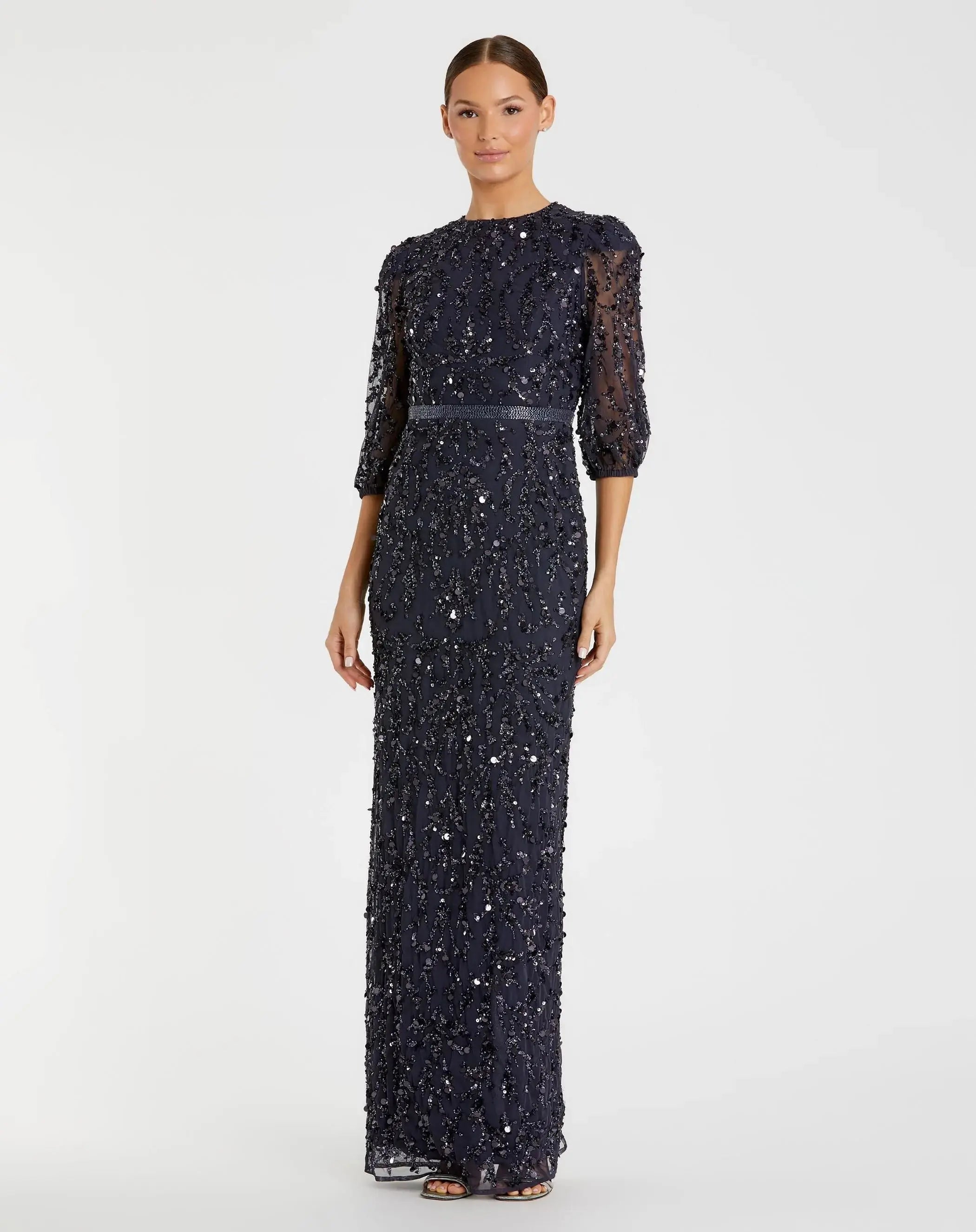 Elbow Length Sleeve Embellished Gown
