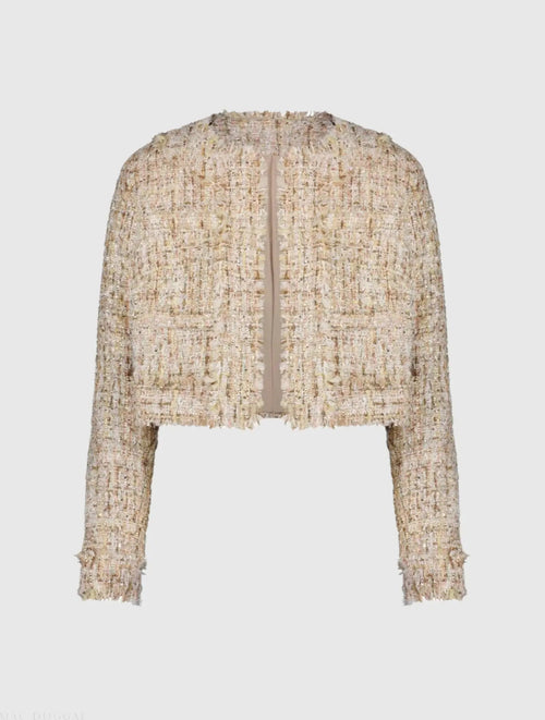 Beige Long Sleeve Cropped Boucle Jacket