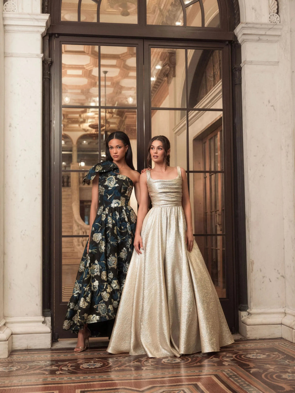 Gold Metallic Pleated Bodice Ballgown
